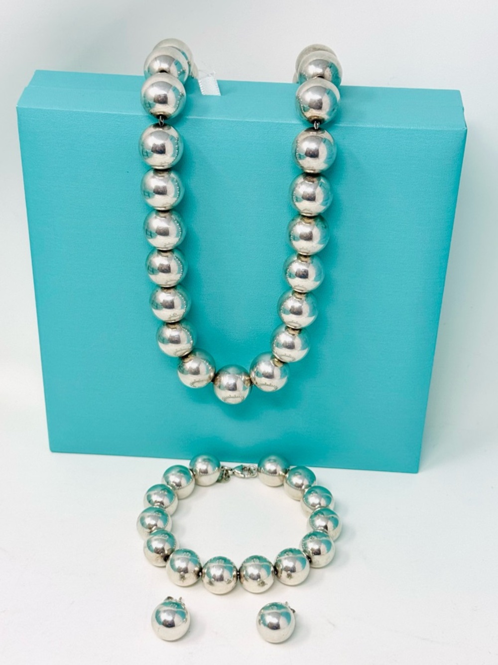 Authentic Tiffany & co. 14mm Ball Beaded,(Necklace, Bracelet and Earrings)